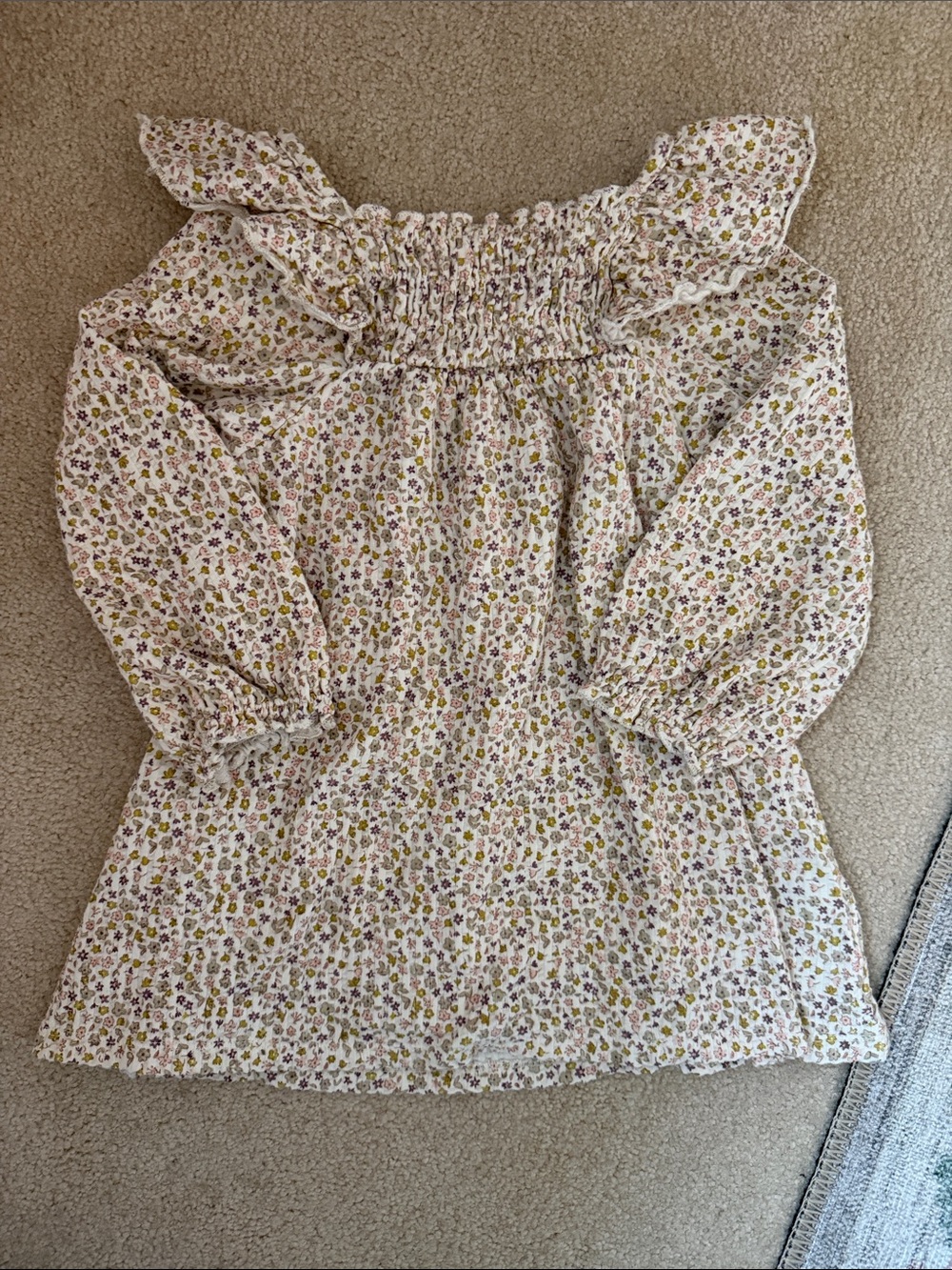 Zara Cream Floral Smocked Dress with Pink and Green Flowers